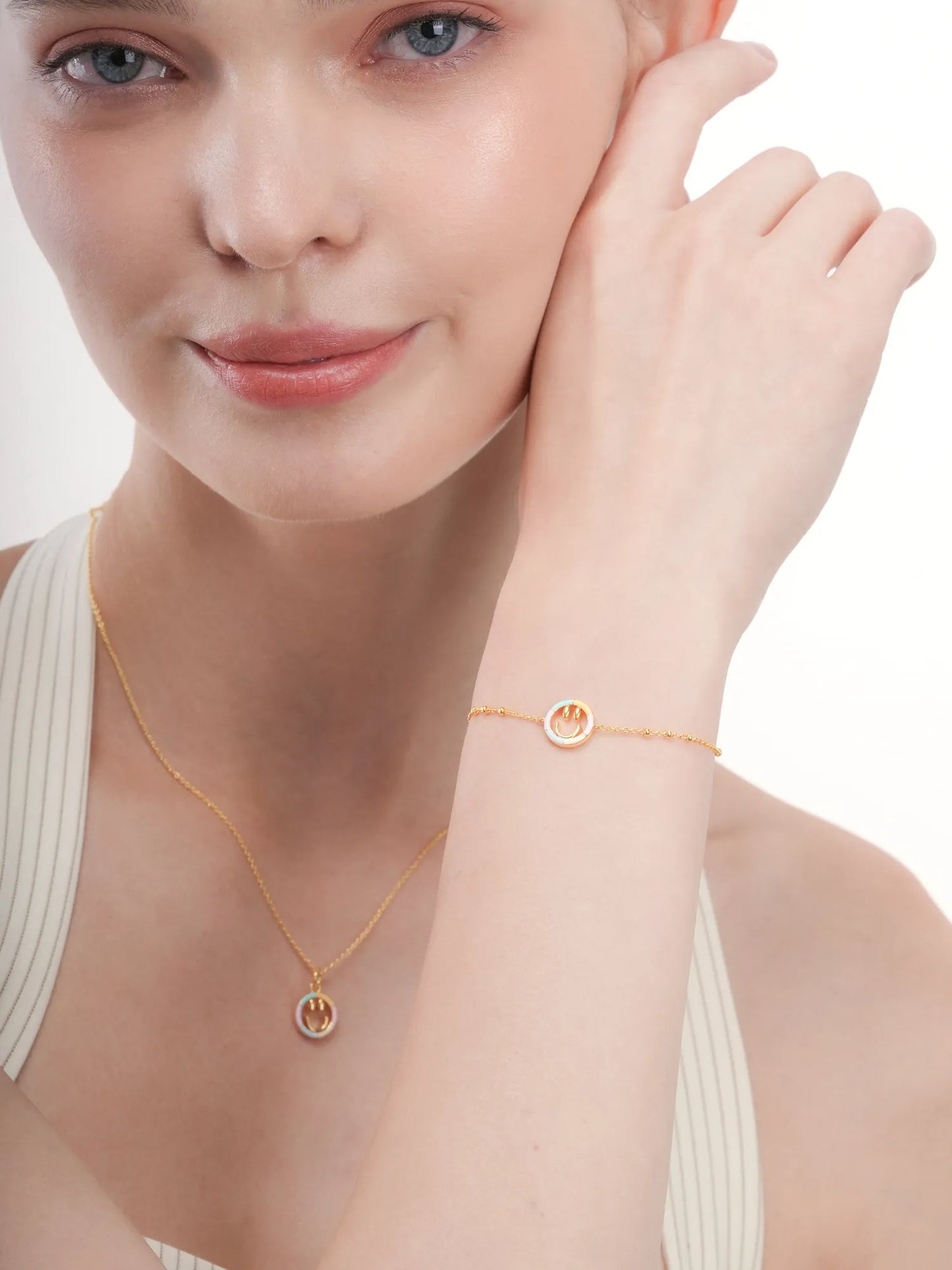 Smiley Face Bracelet - Reversible Enamel Moissanite