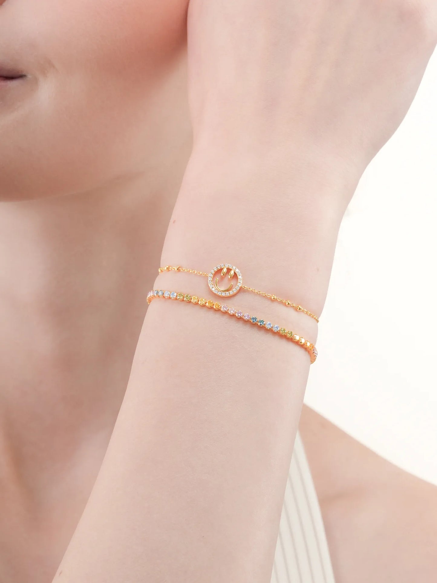 Smiley Face Bracelet - Reversible Enamel Moissanite