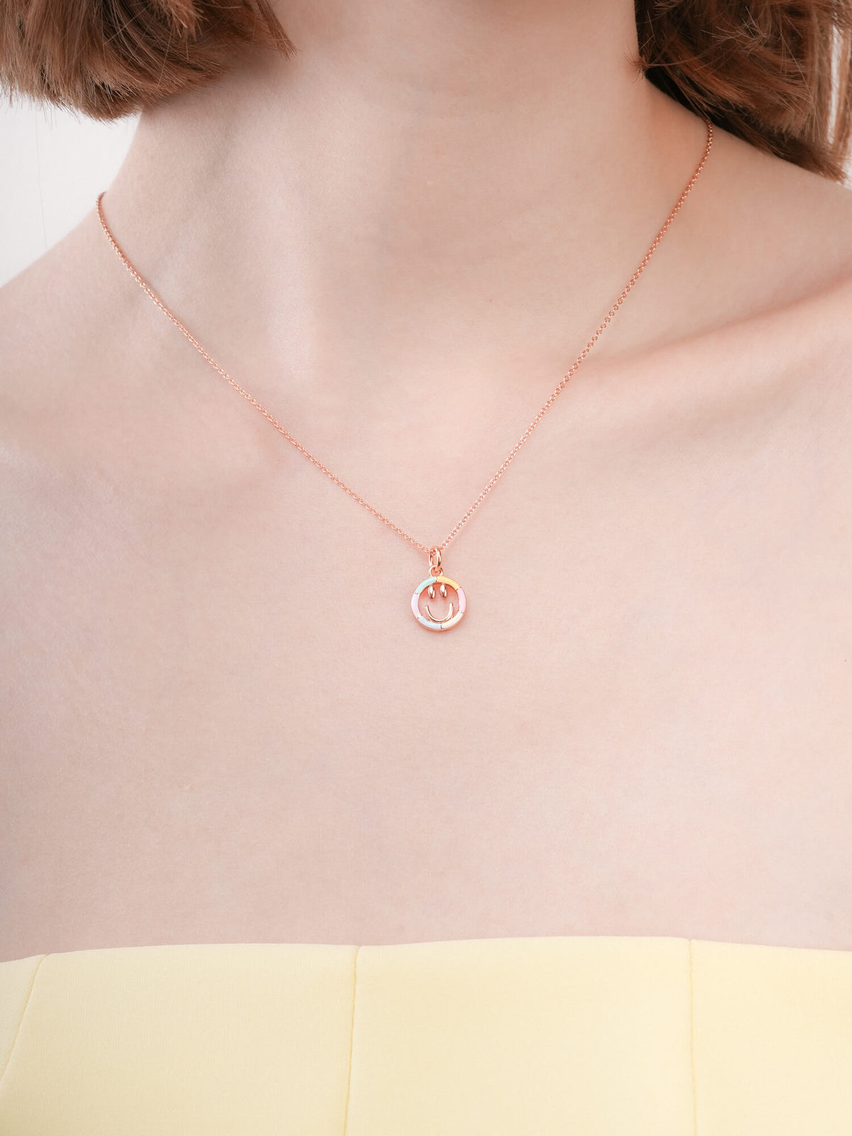 Smiley Necklace Reversible Enamel Moissanite 18K Rose Gold (2) – Mondays Made Flower & Birthstone Jewelry Singapore