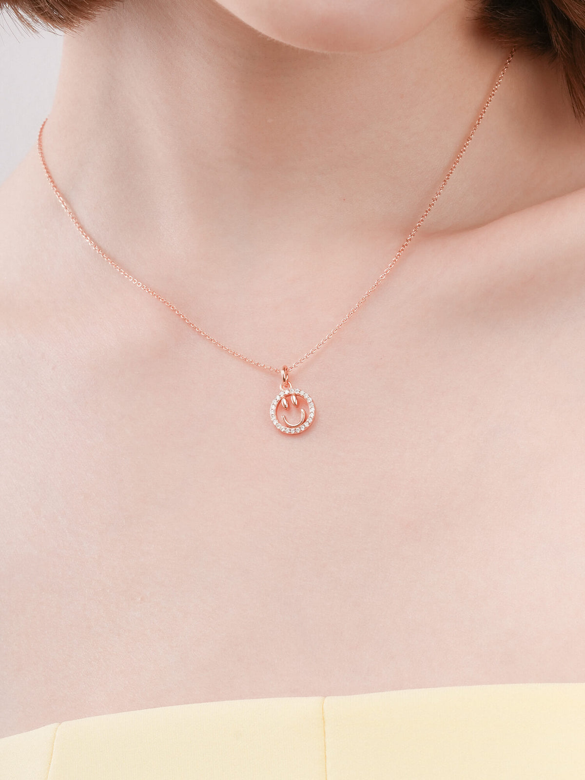 Smiley Necklace Reversible Enamel Moissanite 18K Rose Gold (4) – Mondays Made Flower & Birthstone Jewelry Singapore