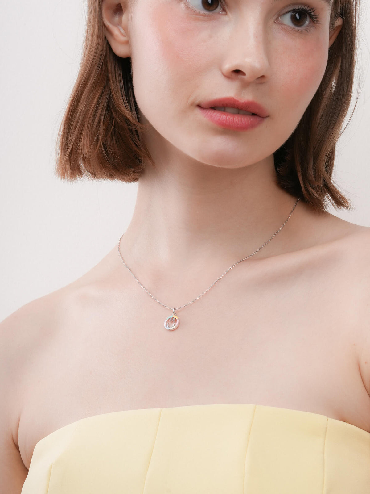 Smiley Necklace Reversible Enamel Moissanite S925 Silver Rhodium (1) – Mondays Made Flower & Birthstone Jewelry Singapore