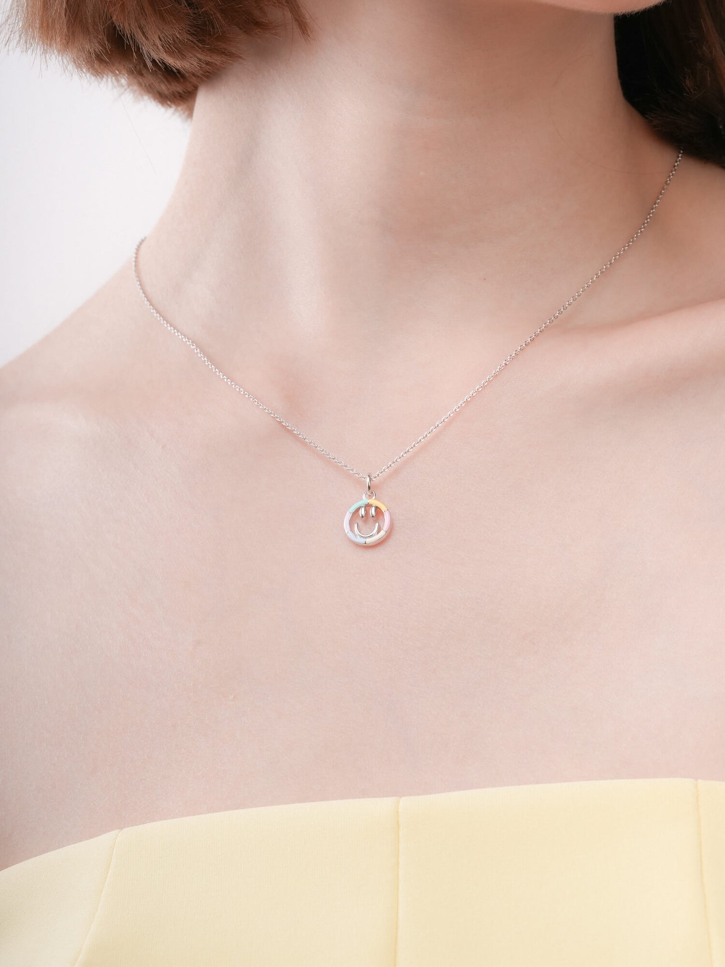 Smiley Face Necklace - Reversible Enamel Moissanite