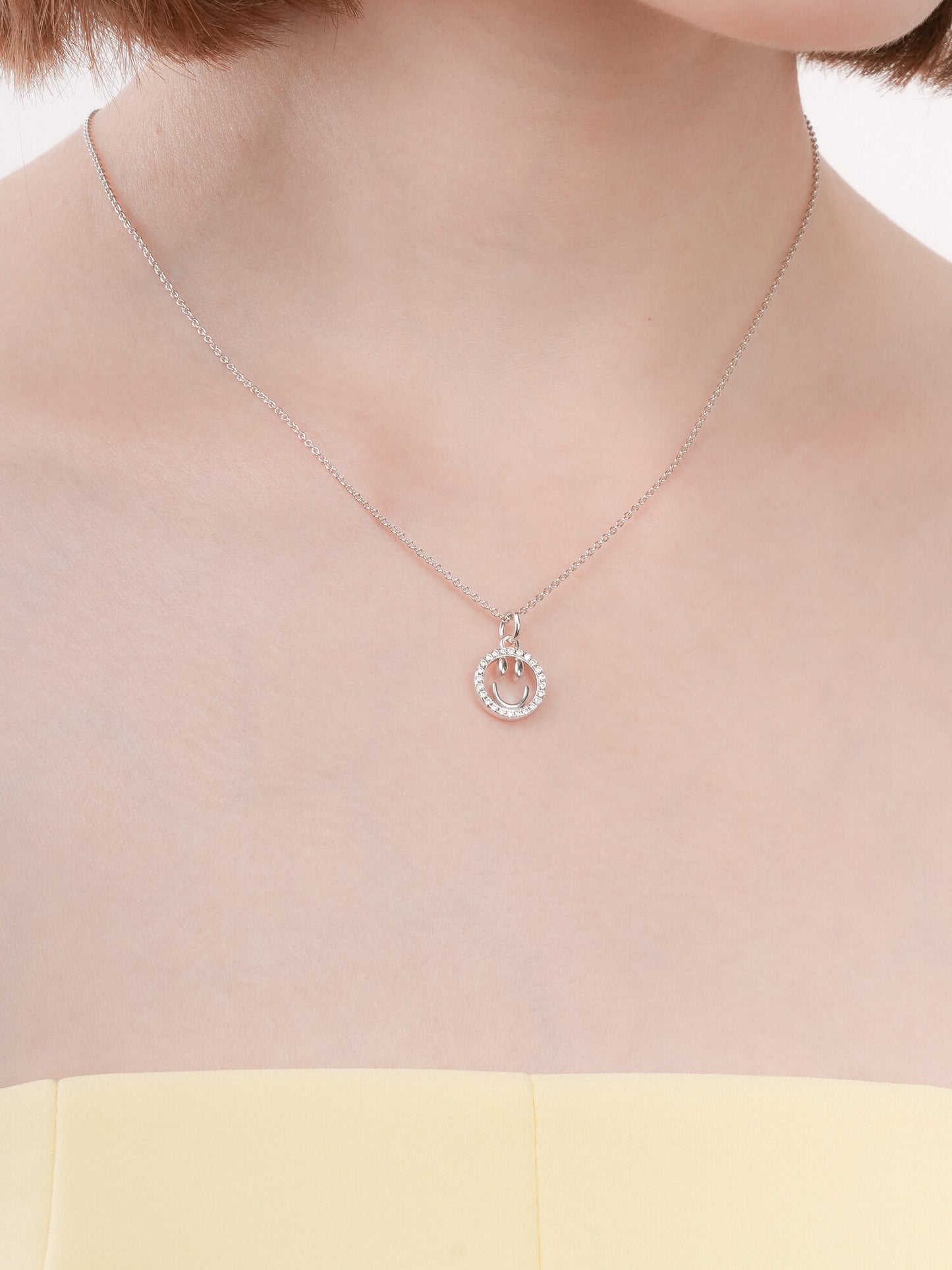 Smiley Face Necklace - Reversible Enamel Moissanite