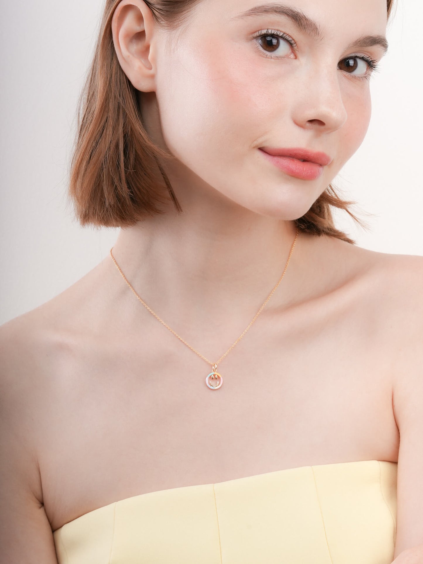 Smiley Face Necklace - Reversible Enamel Moissanite