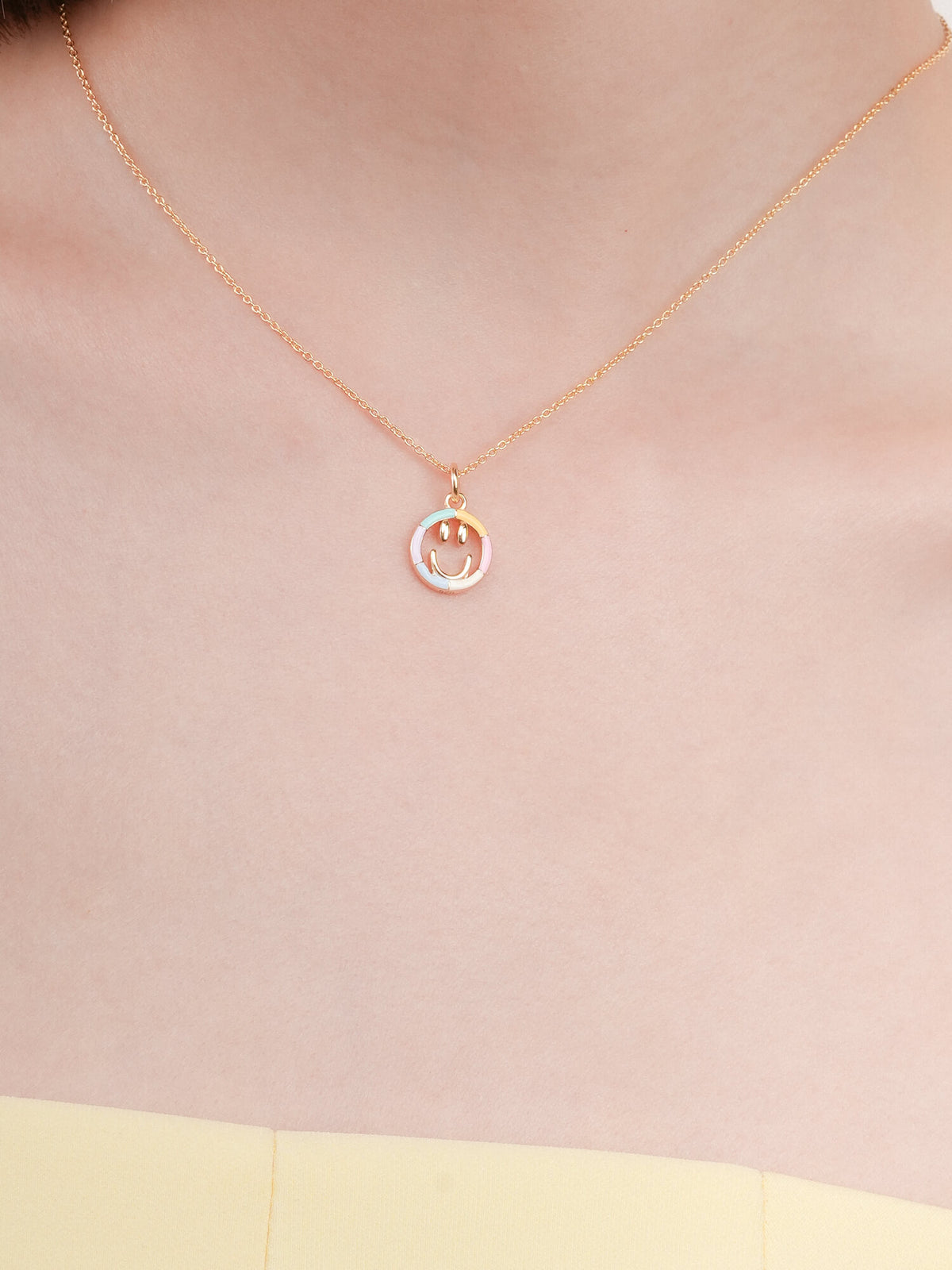 Smiley Necklace Reversible Enamel Moissanite 18K Gold (2) – Mondays Made Flower & Birthstone Jewelry Singapore