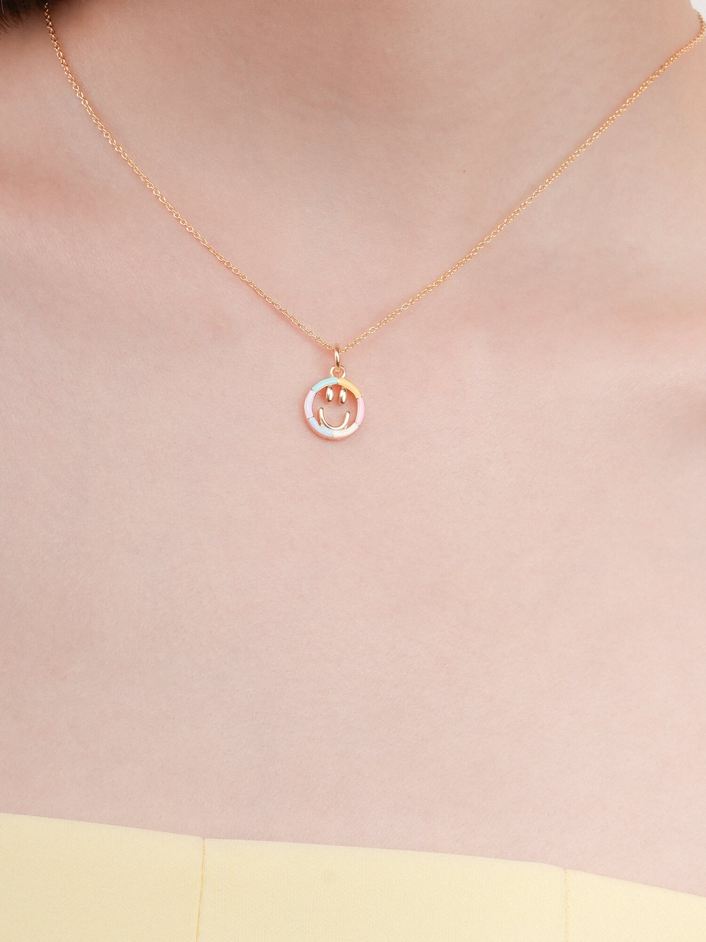 Smiley Face Necklace - Reversible Enamel Moissanite