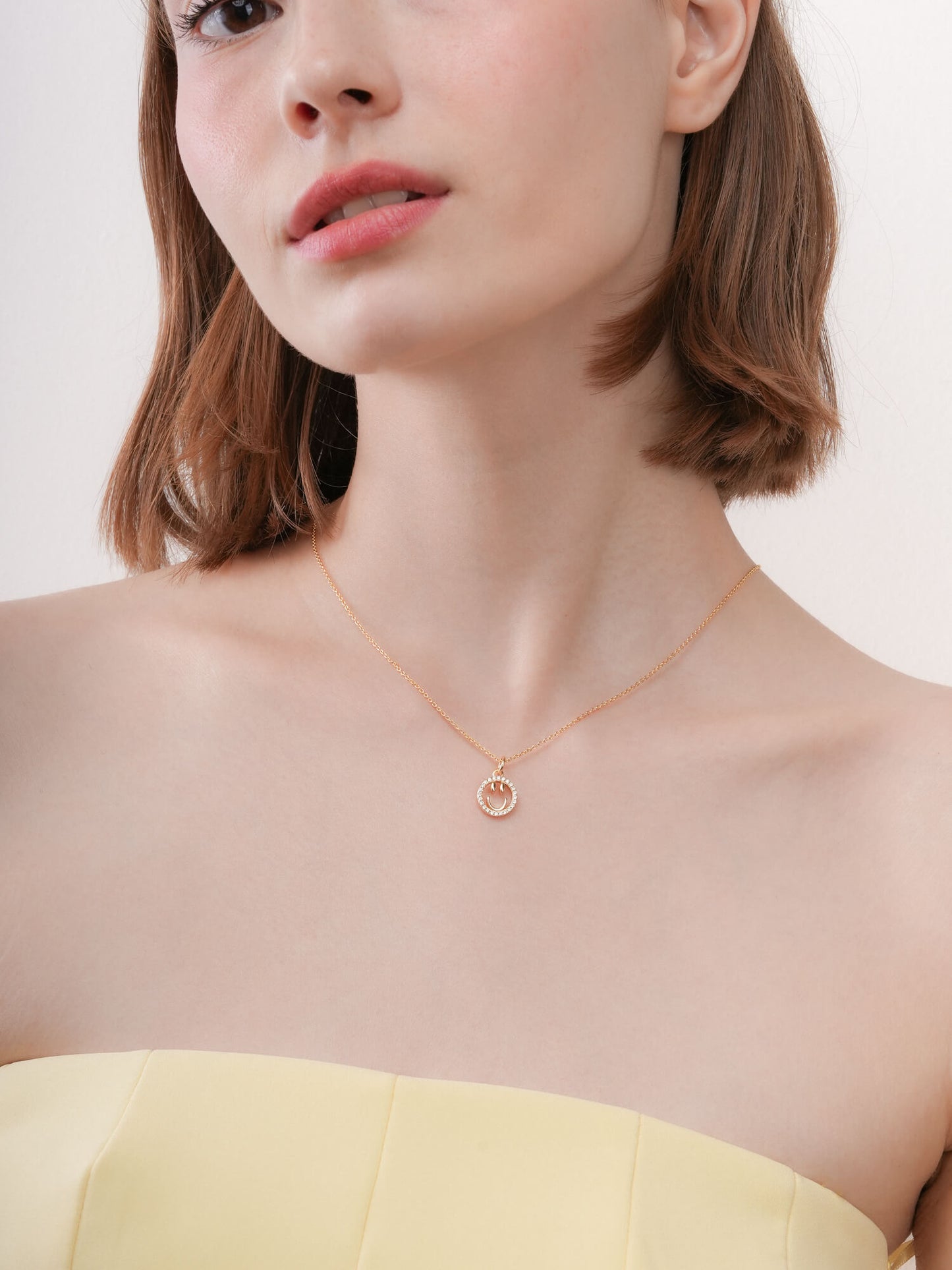 Smiley Face Necklace - Reversible Enamel Moissanite