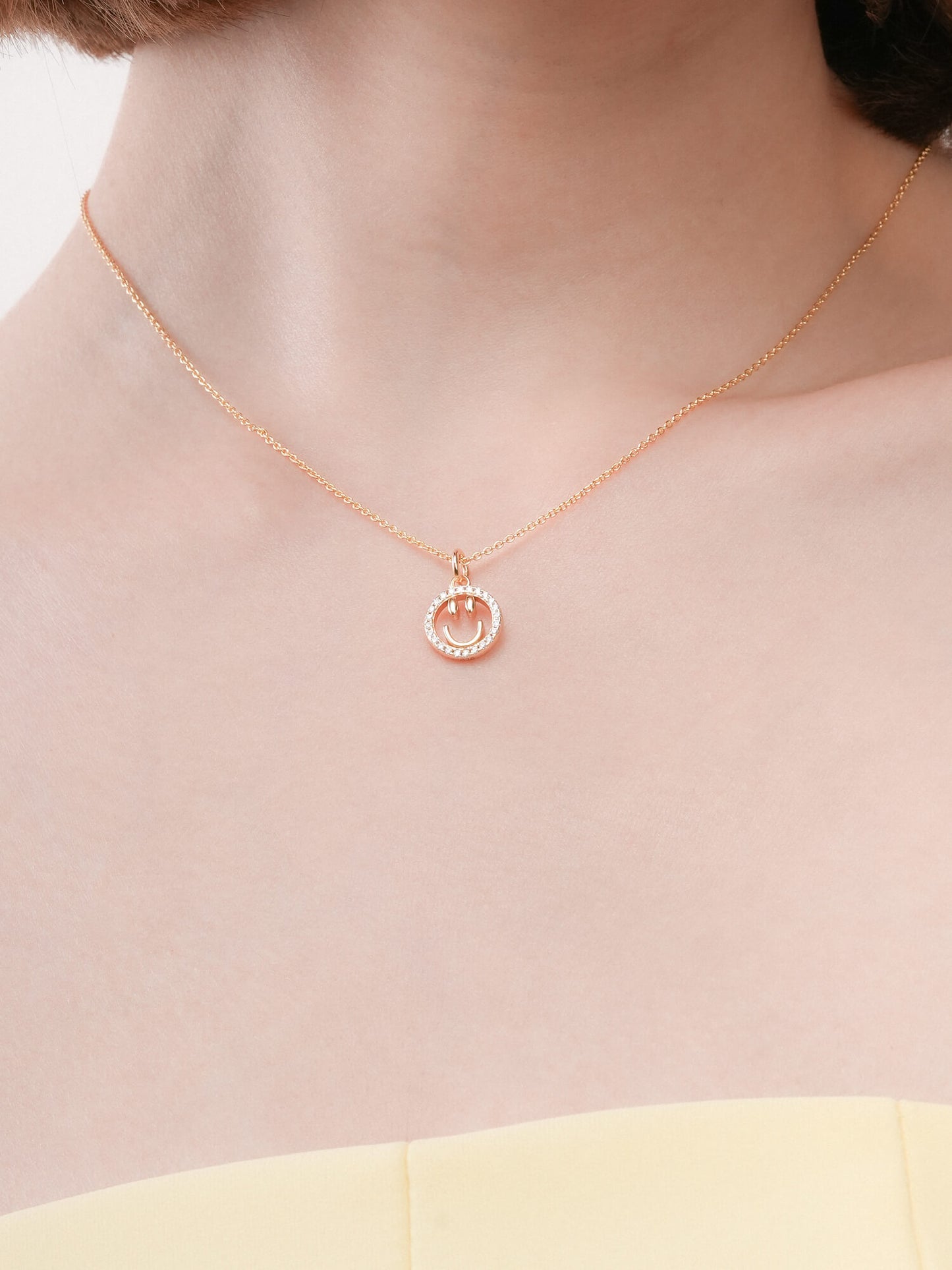 Smiley Face Necklace - Reversible Enamel Moissanite