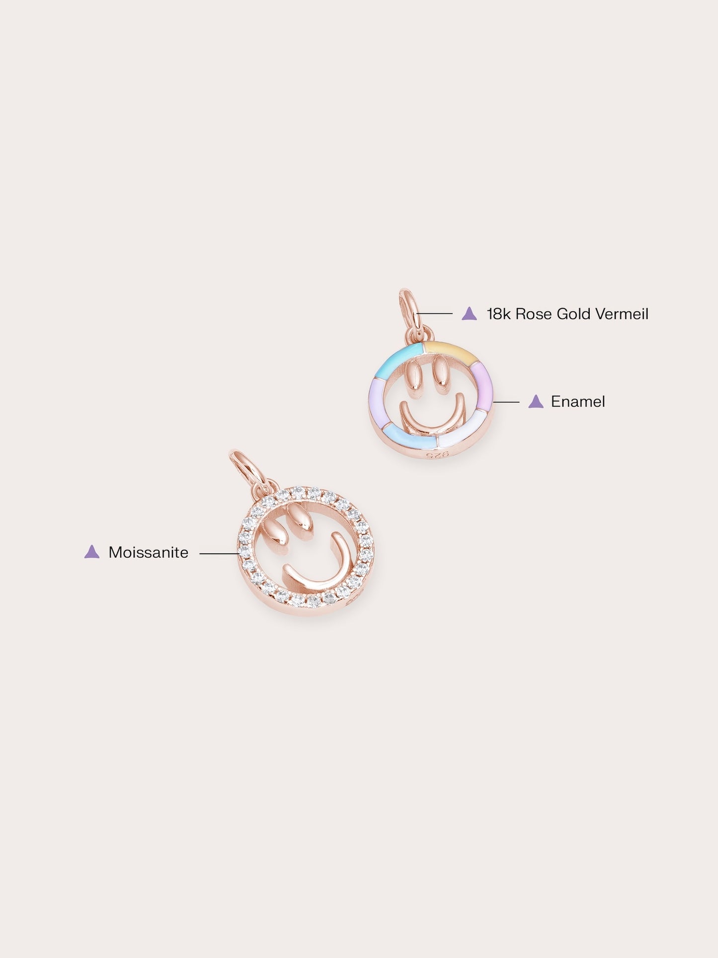 Smiley Face Charm - Reversible Enamel Moissanite
