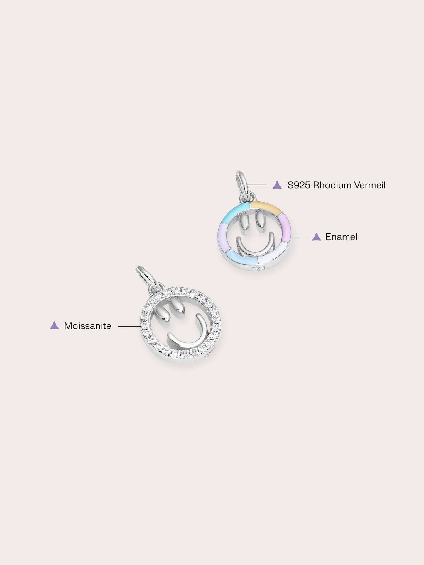 Smiley Face Charm - Reversible Enamel Moissanite