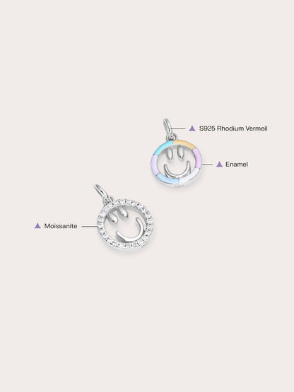 Smiley Face Charm Reversible Enamel Moissanite S925 Silver Rhodium (5) – Mondays Made Flower & Birthstone Jewelry Singapore