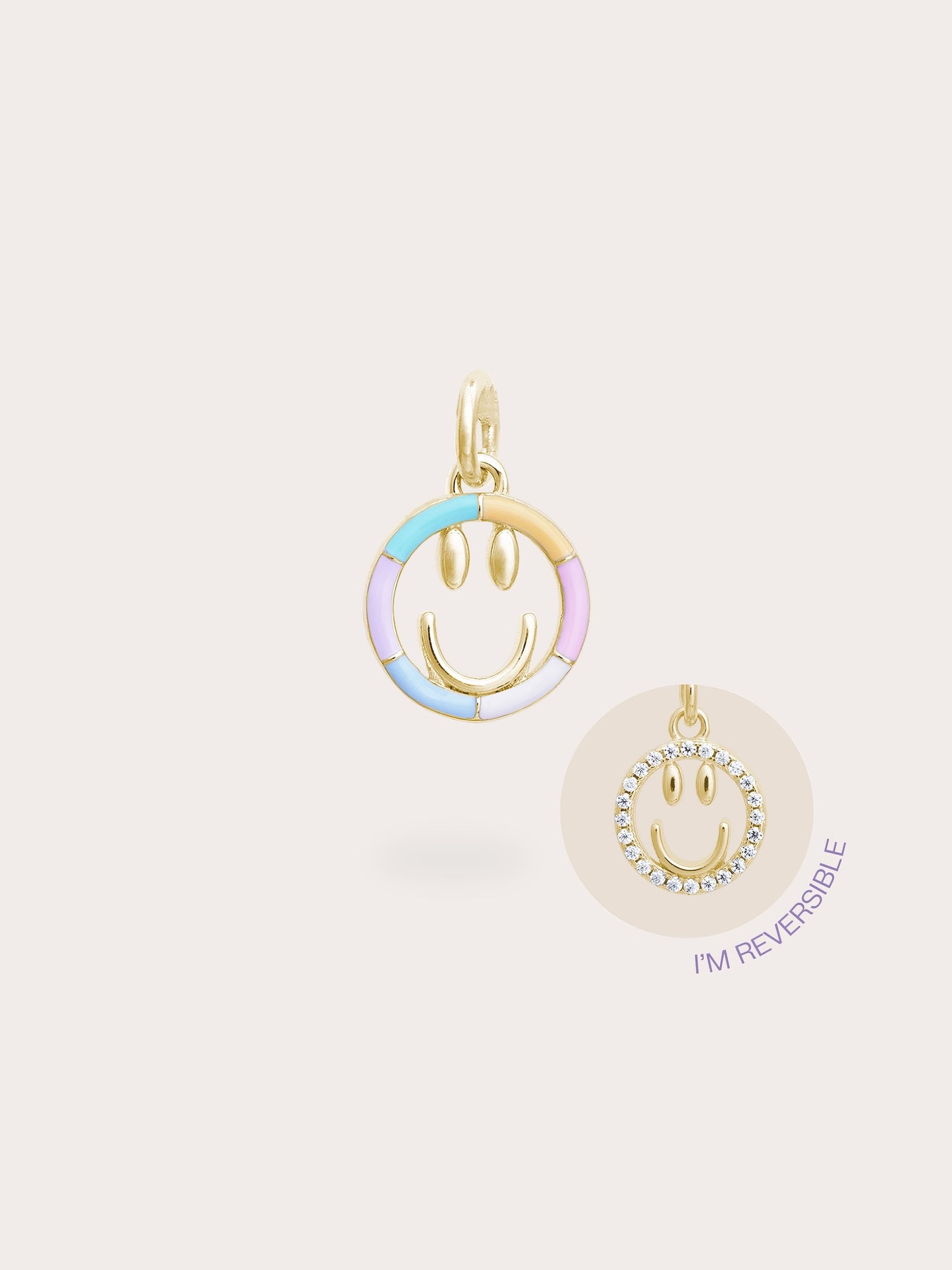 Smiley Face Charm - Reversible Enamel Moissanite
