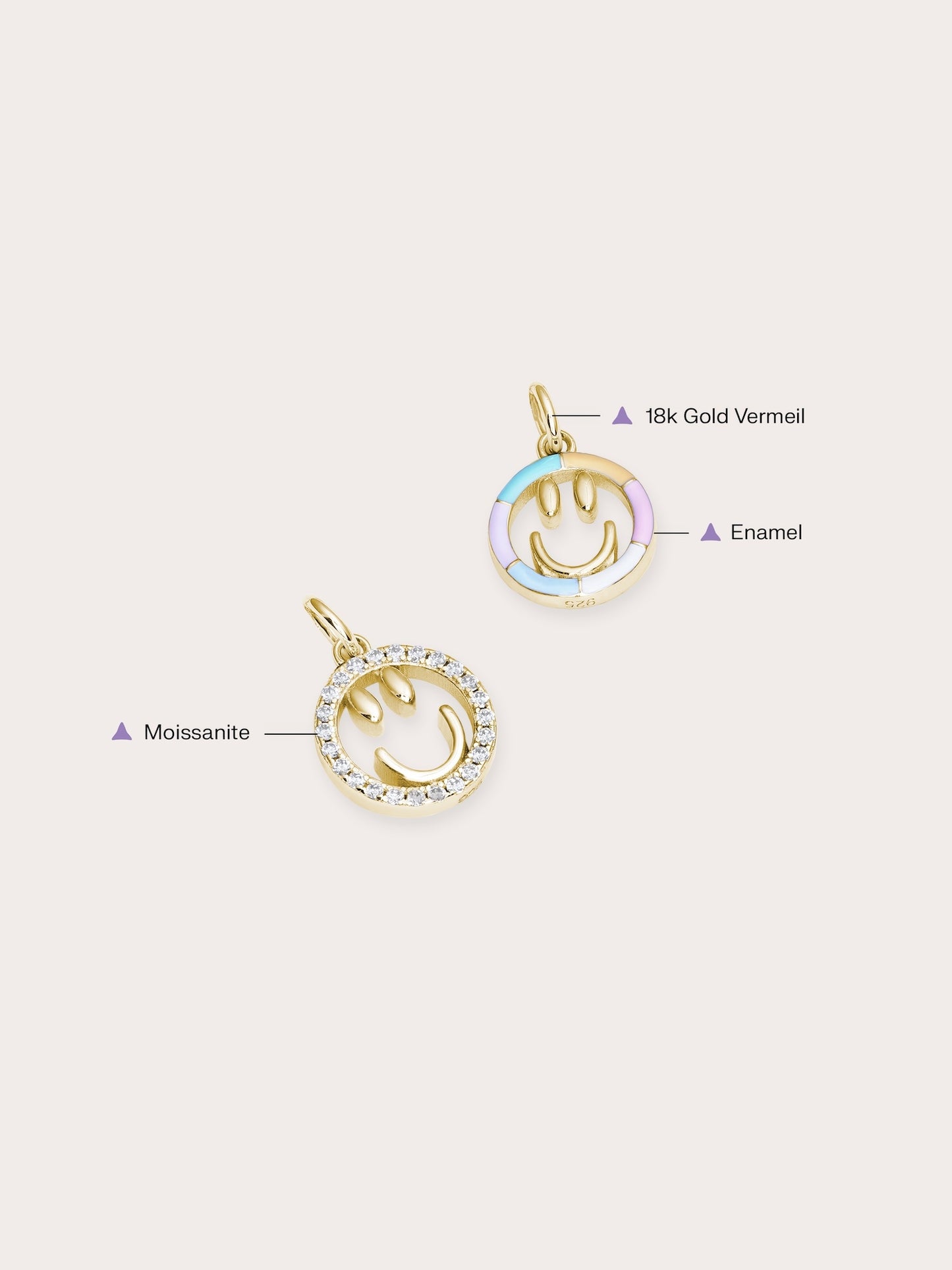 Smiley Face Charm - Reversible Enamel Moissanite