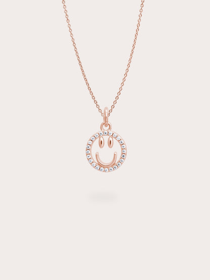 Smiley Face Necklace Reversible Enamel Moissanite 18K Rose Gold (1) – Mondays Made Flower & Birthstone Jewelry Singapore