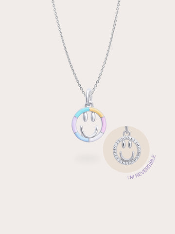 Smiley Face Necklace Reversible Enamel Moissanite S925 Silver Rhodium (3) – Mondays Made Flower & Birthstone Jewelry Singapore