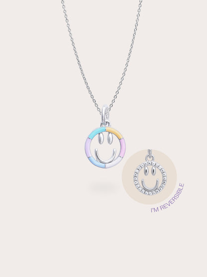 Smiley Face Necklace Reversible Enamel Moissanite S925 Silver Rhodium (3) – Mondays Made Flower & Birthstone Jewelry Singapore