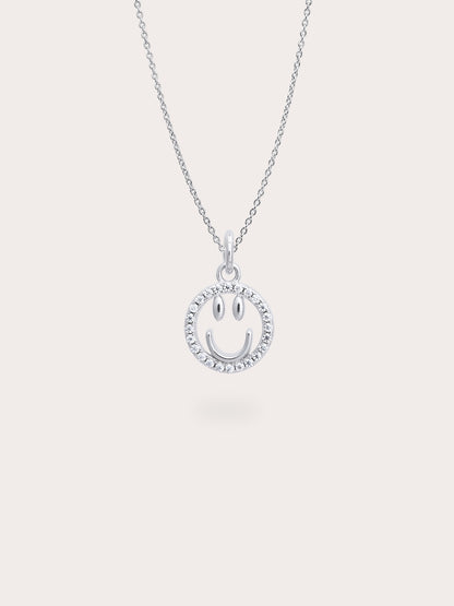 Smiley Face Necklace Reversible Enamel Moissanite S925 Silver Rhodium (1) – Mondays Made Flower & Birthstone Jewelry Singapore