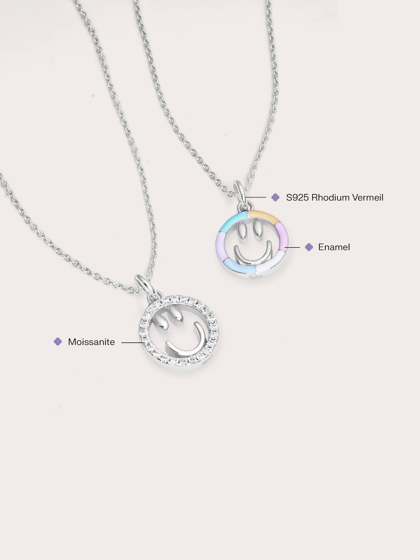 Smiley Face Necklace - Reversible Enamel Moissanite