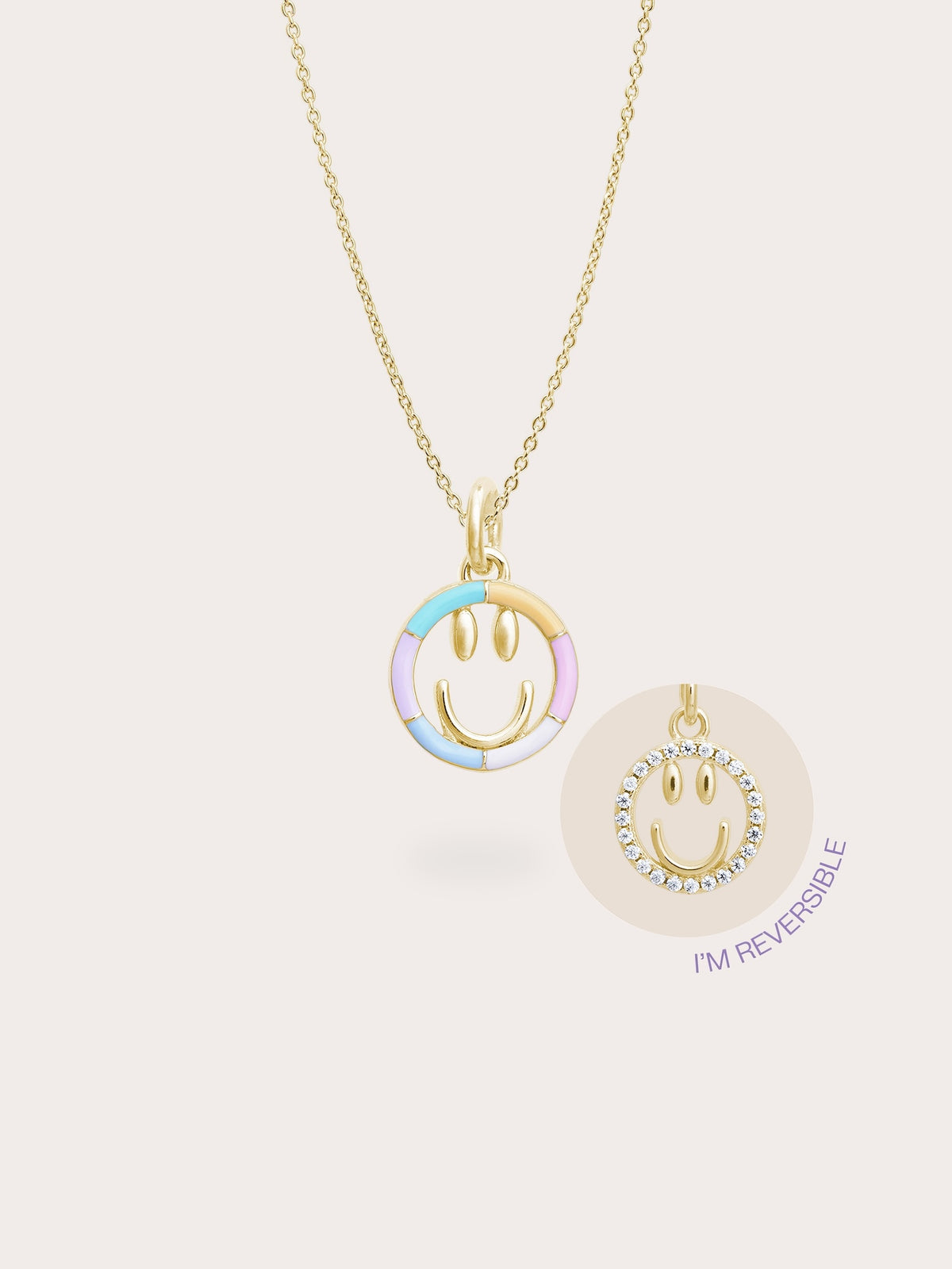 Smiley Face Necklace Reversible Enamel Moissanite 18K Gold (2) – Mondays Made Flower & Birthstone Jewelry Singapore