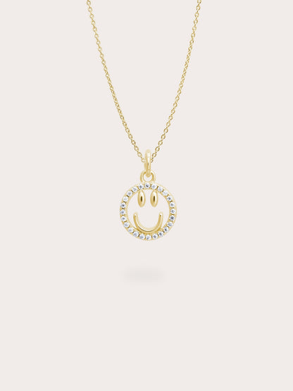 Smiley Face Necklace Reversible Enamel Moissanite 18K Gold (1) – Mondays Made Flower & Birthstone Jewelry Singapore