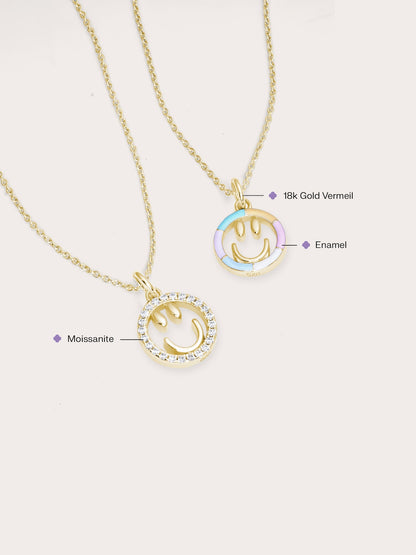 Smiley Face Necklace Reversible Enamel Moissanite 18K Gold (3) – Mondays Made Flower & Birthstone Jewelry Singapore