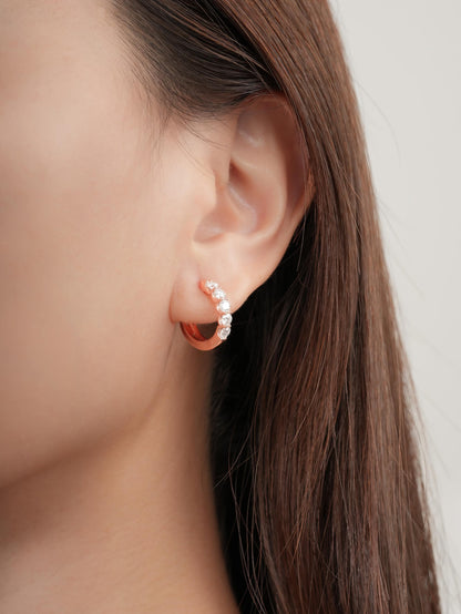 Snowfall White Moissanite Reversible Huggie Earrings 18K Rose Gold (5) – Mondays Made Flower & Birthstone Jewelry Singapore