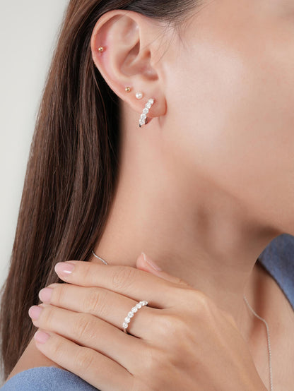 Snowfall White Moissanite Reversible Huggie Earrings S925 Silver Rhodium (5) – Mondays Made Flower & Birthstone Jewelry Singapore