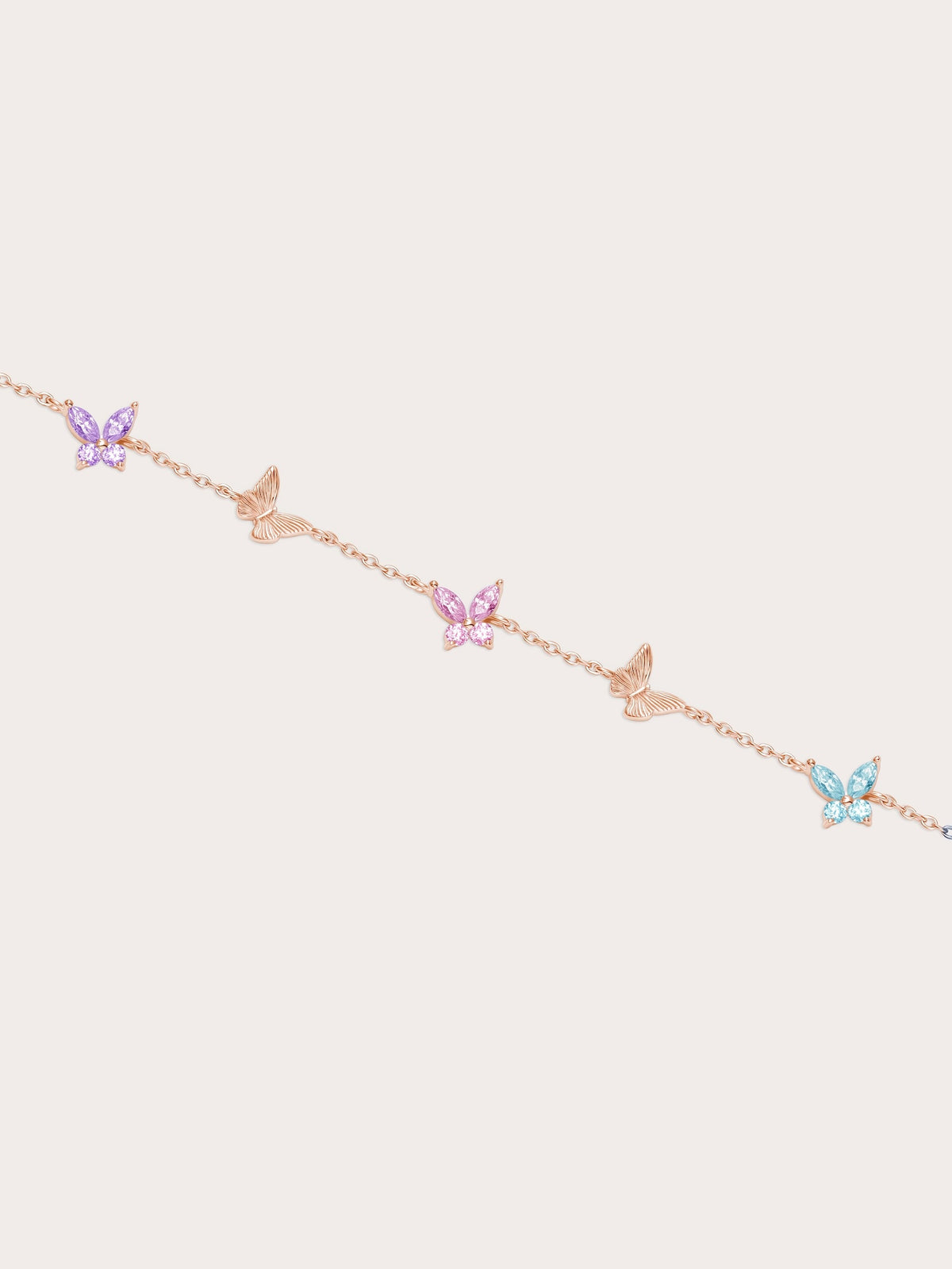 Soft Flutter Butterfly Charm Bracelet Spring Pastels 18K Rose Gold (1) – Mondays Made Flower & Birthstone Jewelry Singapore