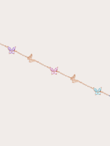 Soft Flutter Butterfly Charm Bracelet Spring Pastels 18K Rose Gold (1) – Mondays Made Flower & Birthstone Jewelry Singapore