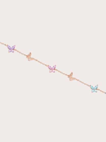 Soft Flutter Butterfly Charm Bracelet Spring Pastels 18K Rose Gold (1) – Mondays Made Flower & Birthstone Jewelry Singapore