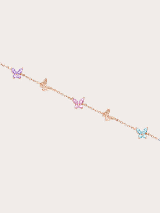 Soft Flutter Butterfly Charm Bracelet Spring Pastels 18K Rose Gold (1) – Mondays Made Flower & Birthstone Jewelry Singapore