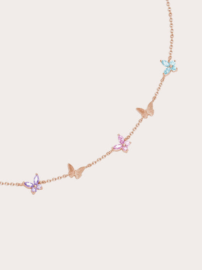 Soft Flutter Butterfly Charm Bracelet Spring Pastels 18K Rose Gold (4) – Mondays Made Flower & Birthstone Jewelry Singapore