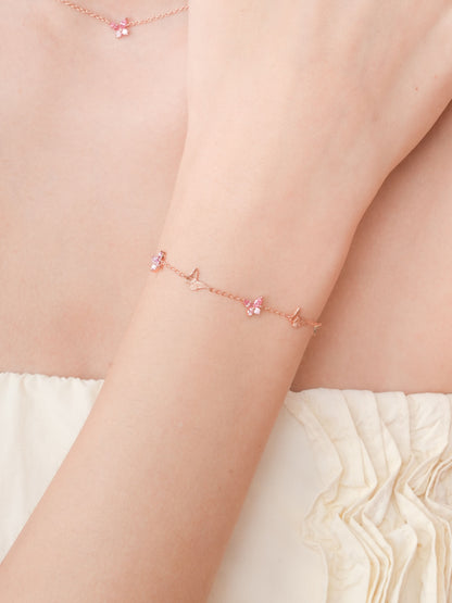 Soft Flutter Butterfly Charm Bracelet Spring Pastels 18K Rose Gold (6) – Mondays Made Flower & Birthstone Jewelry Singapore