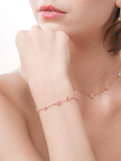 Soft Flutter Butterfly Charm Bracelet Spring Pastels 18K Rose Gold (7) – Mondays Made Flower & Birthstone Jewelry Singapore