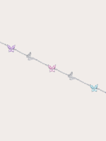 Soft Flutter Butterfly Charm Bracelet Spring Pastels S925 Silver Rhodium (1) – Mondays Made Flower & Birthstone Jewelry Singapore