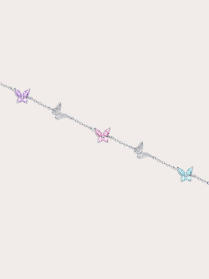 Soft Flutter Butterfly Charm Bracelet Spring Pastels S925 Silver Rhodium (1) – Mondays Made Flower & Birthstone Jewelry Singapore