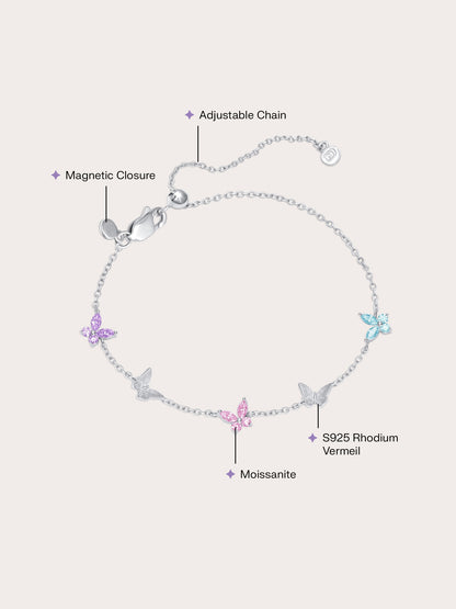 Soft Flutter Butterfly Charm Bracelet Spring Pastels S925 Silver Rhodium (2) – Mondays Made Flower & Birthstone Jewelry Singapore