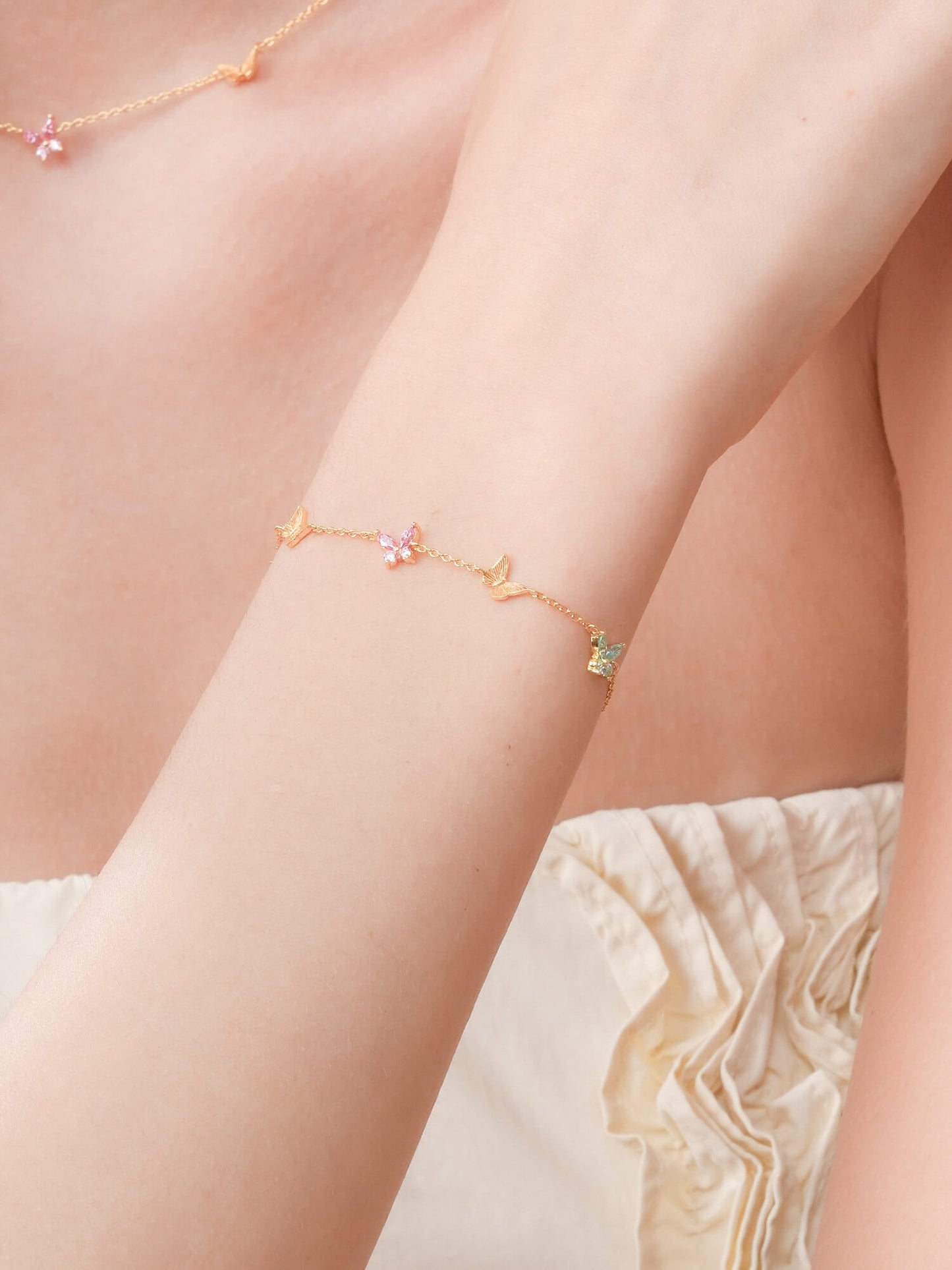 Soft Flutter Butterfly Charm Bracelet - Spring Pastels