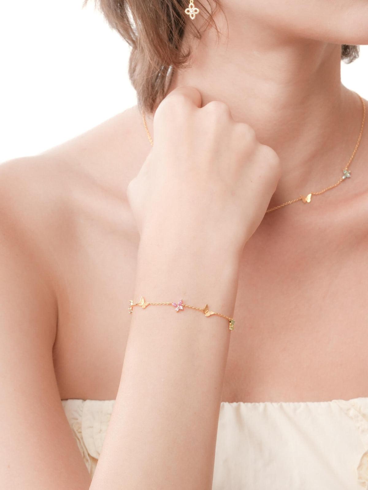 Soft Flutter Butterfly Charm Bracelet Spring Pastels 18K Gold (6) – Mondays Made Flower & Birthstone Jewelry Singapore