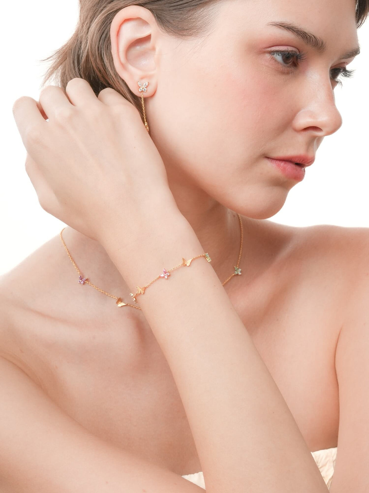 Soft Flutter Butterfly Charm Bracelet Spring Pastels 18K Gold (7) – Mondays Made Flower & Birthstone Jewelry Singapore