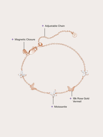 Soft Flutter Butterfly Charm Bracelet White 18K Rose Gold (2) – Mondays Made Flower & Birthstone Jewelry Singapore