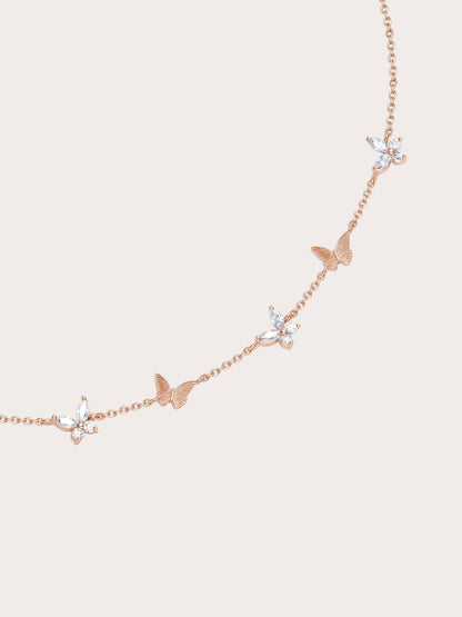 Soft Flutter Butterfly Charm Bracelet White 18K Rose Gold (4) – Mondays Made Flower & Birthstone Jewelry Singapore
