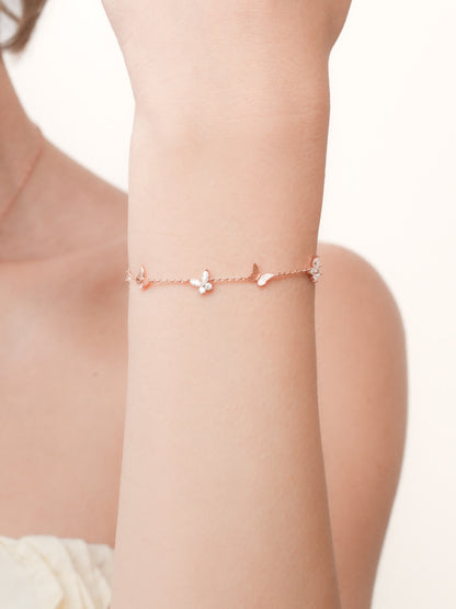 Soft Flutter Butterfly Charm Bracelet White 18K Rose Gold (5) – Mondays Made Flower & Birthstone Jewelry Singapore