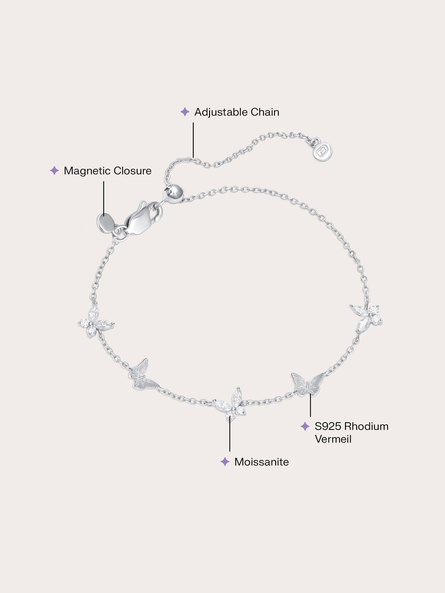 Soft Flutter Butterfly Charm Bracelet - White