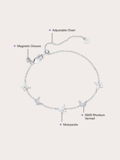 Soft Flutter Butterfly Charm Bracelet White S925 Silver Rhodium (2) – Mondays Made Flower & Birthstone Jewelry Singapore