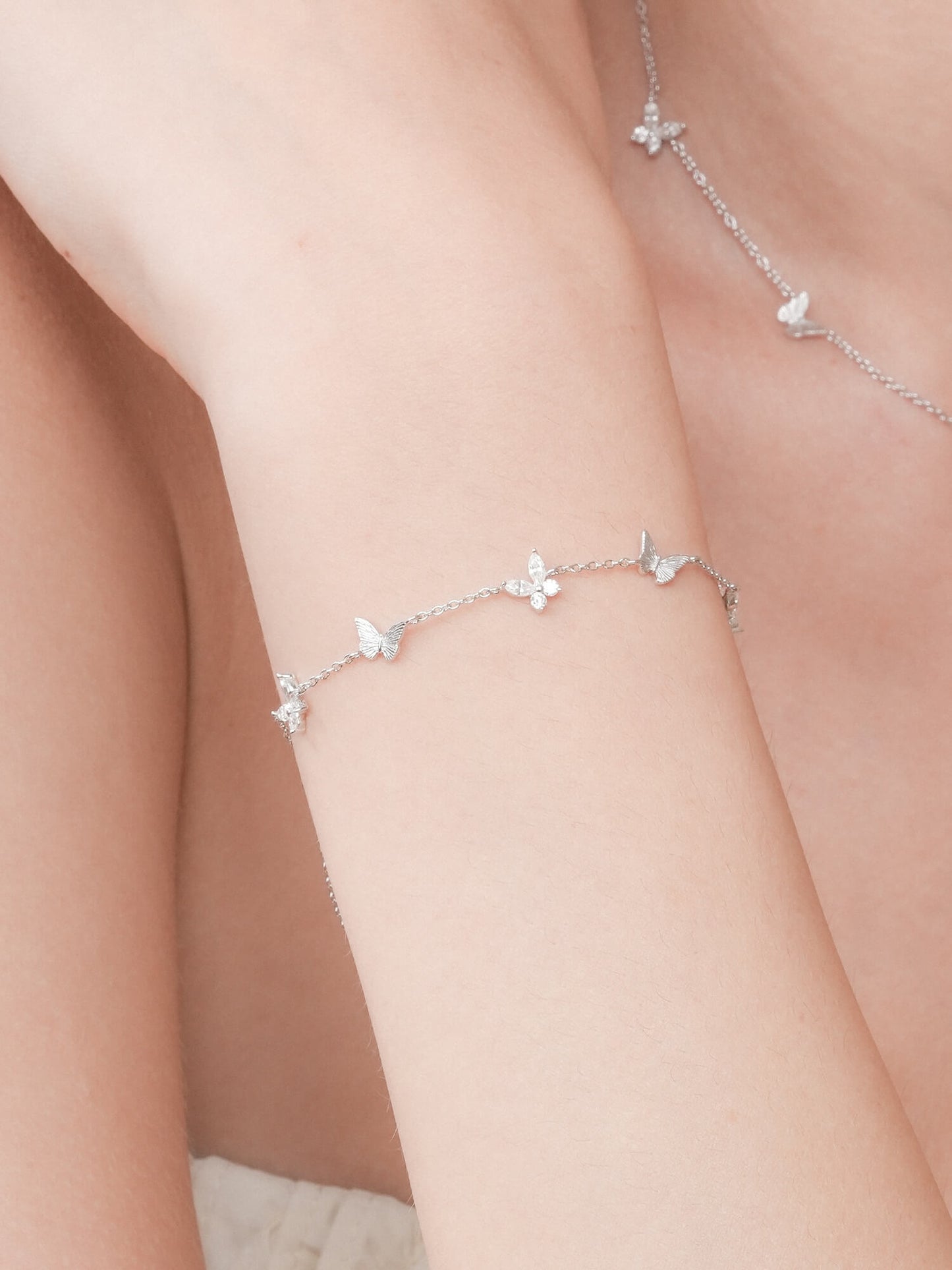 Soft Flutter Butterfly Charm Bracelet - White