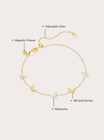Soft Flutter Butterfly Charm Bracelet White 18K Gold (2) – Mondays Made Flower & Birthstone Jewelry Singapore