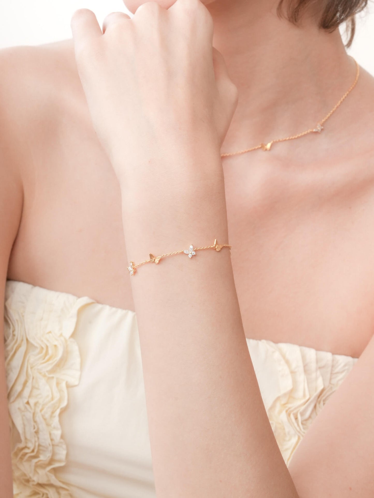 Soft Flutter Butterfly Charm Bracelet - White