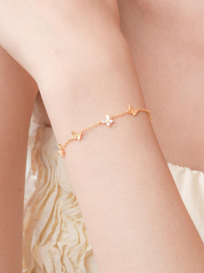 Soft Flutter Butterfly Charm Bracelet White 18K Gold (6) – Mondays Made Flower & Birthstone Jewelry Singapore