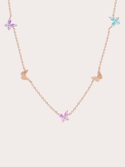 Soft Flutter Butterfly Charm Necklace Spring Pastels 18K Rose Gold (1) – Mondays Made Flower & Birthstone Jewelry Singapore